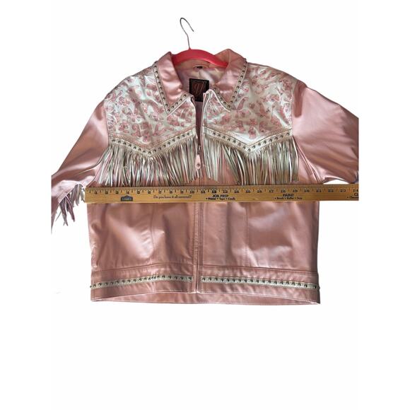 VTG Signature Gordon & James Pink Fringe Studded Rhinestone Wstrn Leather Jacket - Picture 13 of 16